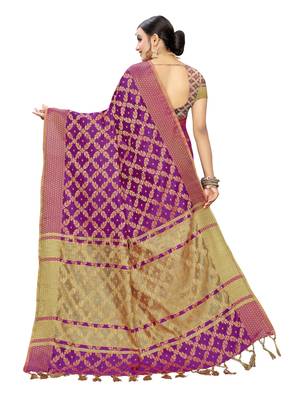 Purple woven cotton silk saree with blouse 4