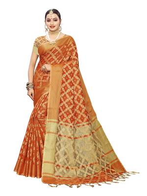 Orange Woven Cotton Silk Saree With Blouse 1