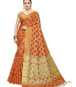 Orange Woven Cotton Silk Saree With Blouse