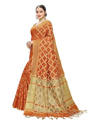 Orange Woven Cotton Silk Saree With Blouse 2