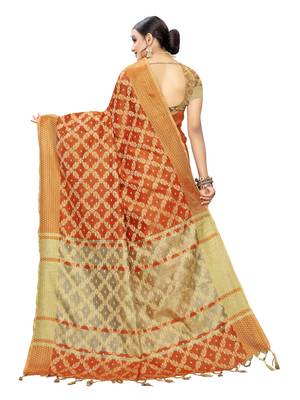 Orange Woven Cotton Silk Saree With Blouse 4