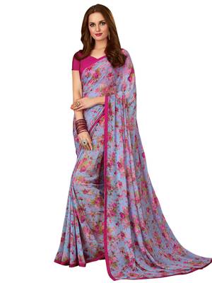Purple Printed Chiffon Saree With Blouse 1