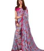 Purple Printed Chiffon Saree With Blouse