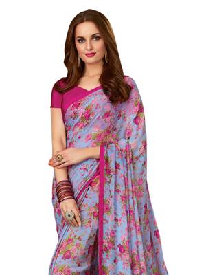 Purple Printed Chiffon Saree With Blouse 2