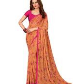 Orange printed chiffon saree with blouse