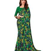 Navy blue printed chiffon saree with blouse