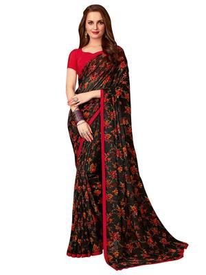 Black printed chiffon saree with blouse 1