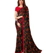 Black printed chiffon saree with blouse