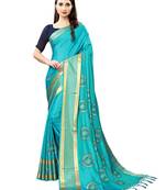 Blue Embroidered Art Silk Saree With Blouse