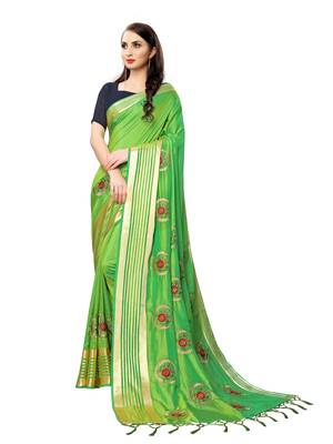 Green embroidered art silk saree with blouse 1