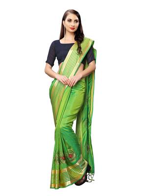 Green embroidered art silk saree with blouse 2