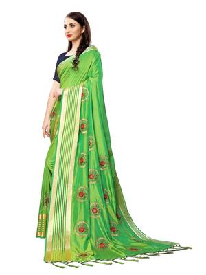 Green embroidered art silk saree with blouse 3
