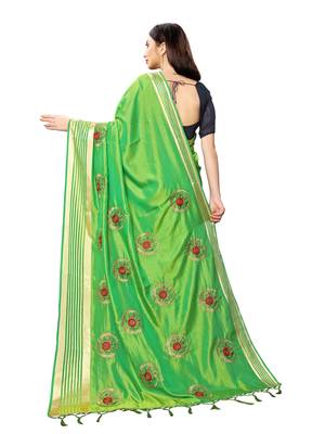 Green embroidered art silk saree with blouse 4