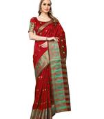 Maroon woven poly silk saree with blouse