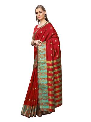 Maroon woven poly silk saree with blouse 2