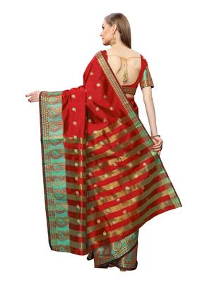 Maroon woven poly silk saree with blouse 3