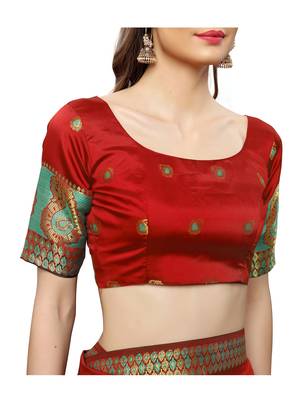 Maroon woven poly silk saree with blouse 5