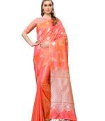 Orange woven poly silk saree with blouse