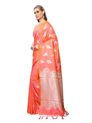 Orange woven poly silk saree with blouse 2