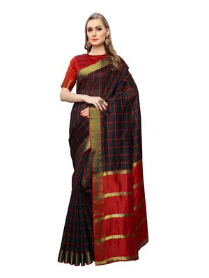 Black Woven Chanderi Saree With Blouse 1