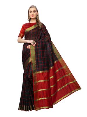 Black Woven Chanderi Saree With Blouse 2
