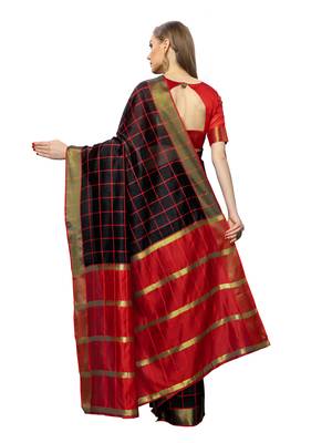 Black Woven Chanderi Saree With Blouse 3