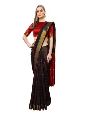 Black Woven Chanderi Saree With Blouse 4