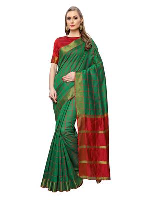 Green Woven Chanderi Saree With Blouse 1