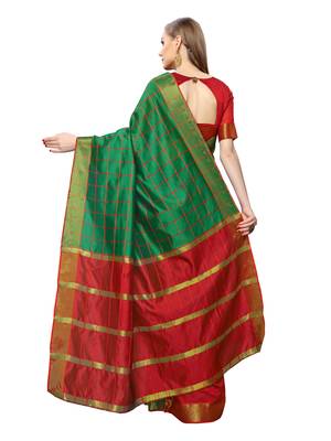Green Woven Chanderi Saree With Blouse 3