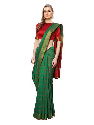 Green Woven Chanderi Saree With Blouse 4