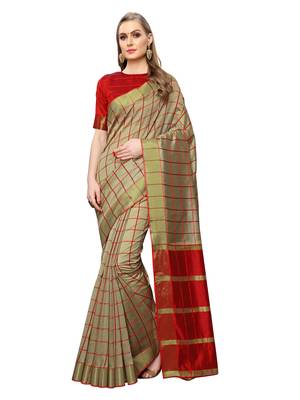 Beige Woven Chanderi Saree With Blouse 1