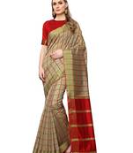 Beige Woven Chanderi Saree With Blouse