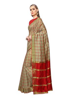 Beige Woven Chanderi Saree With Blouse 2