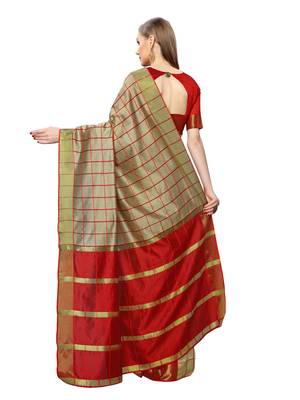 Beige Woven Chanderi Saree With Blouse 3