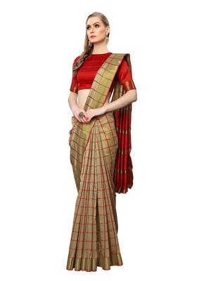Beige Woven Chanderi Saree With Blouse 4