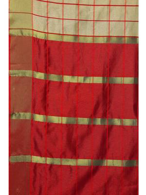 Beige Woven Chanderi Saree With Blouse 5