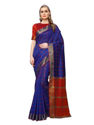 Royal Blue Woven Chanderi Saree With Blouse 1