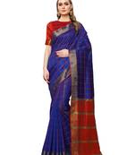 Royal Blue Woven Chanderi Saree With Blouse