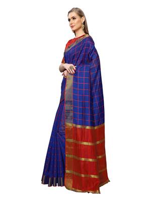 Royal Blue Woven Chanderi Saree With Blouse 2