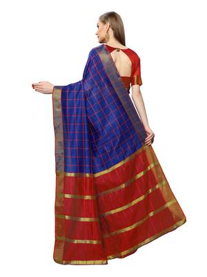 Royal Blue Woven Chanderi Saree With Blouse 3