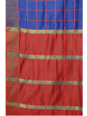 Royal Blue Woven Chanderi Saree With Blouse 5