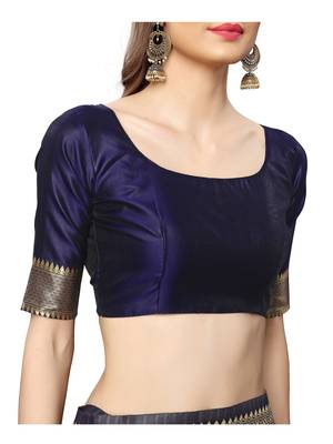 Navy Blue Woven Poly Silk Saree With Blouse 5