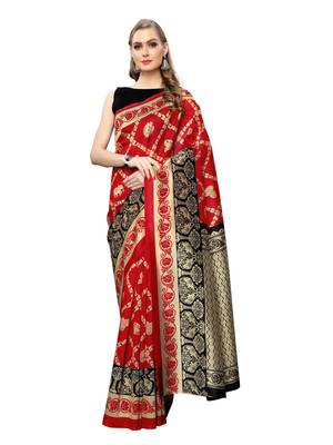 Red Printed Art Silk Saree With Blouse 1
