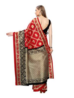 Red Printed Art Silk Saree With Blouse 4