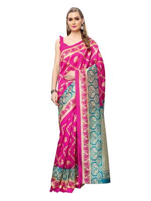 Pink Printed Art Silk Saree With Blouse 1