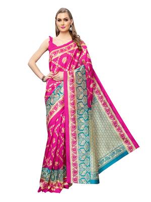 Pink Printed Art Silk Saree With Blouse 2