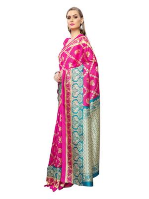 Pink Printed Art Silk Saree With Blouse 3
