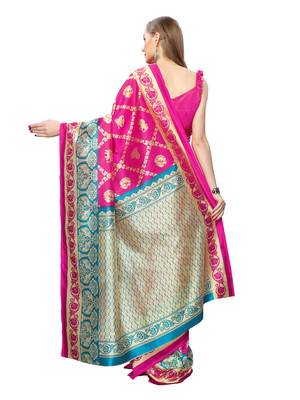 Pink Printed Art Silk Saree With Blouse 4