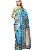 Blue Printed Art Silk Saree With Blouse