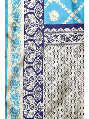 Blue Printed Art Silk Saree With Blouse 5